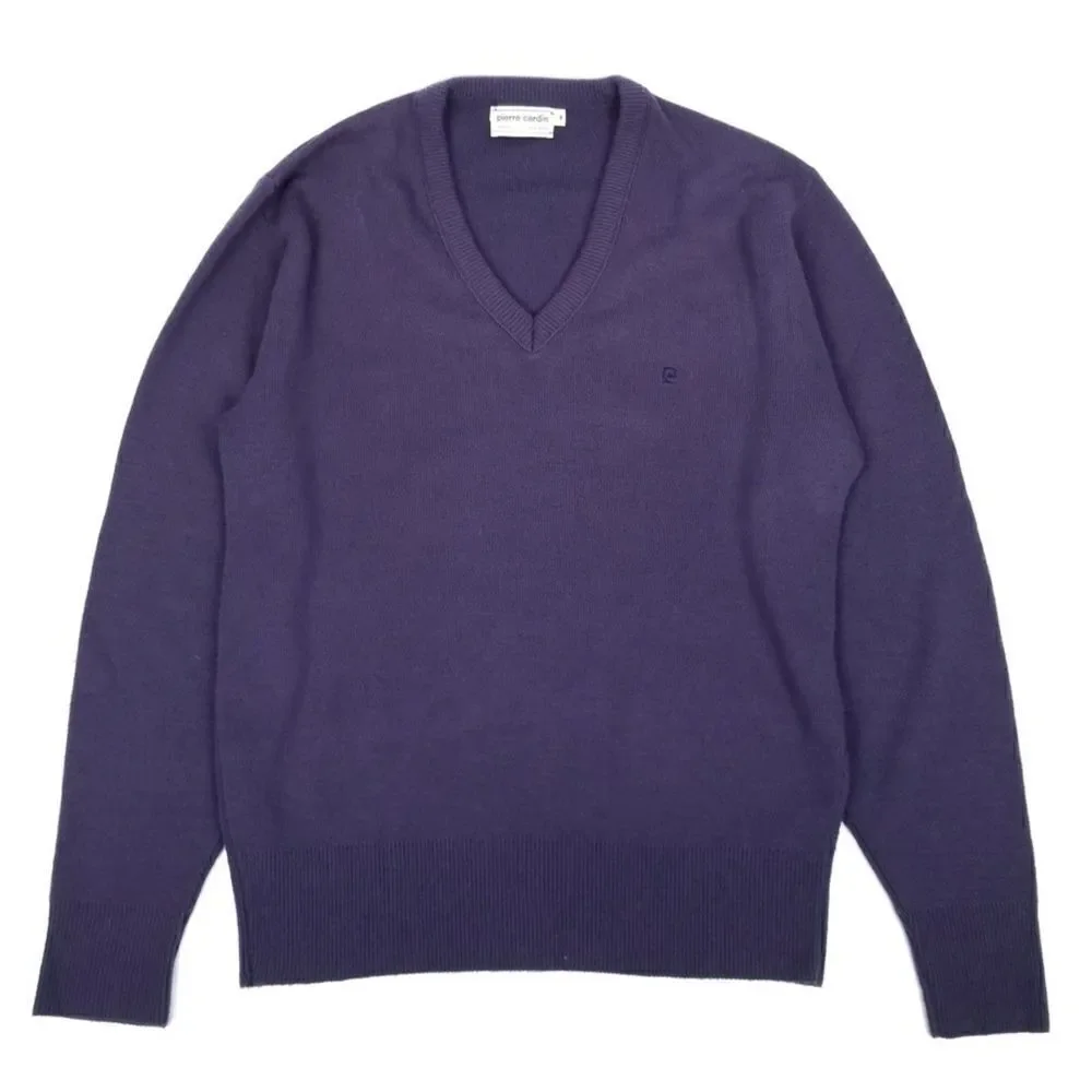 VINTAGE Pierre Cardin Luxe Orlon Purple V-Neck Sweater Old Money Quiet Luxury
